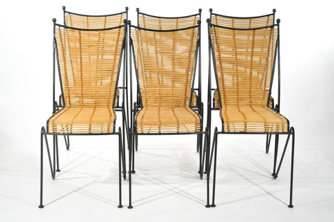 SIX MID-CENTURY WROUGHT IRON CHAIRS