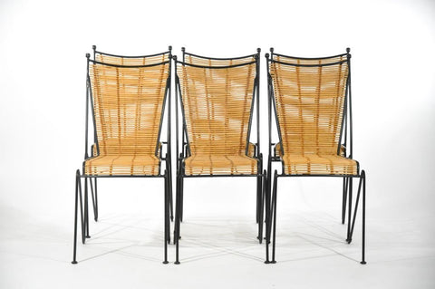 SIX MID-CENTURY WROUGHT IRON CHAIRS