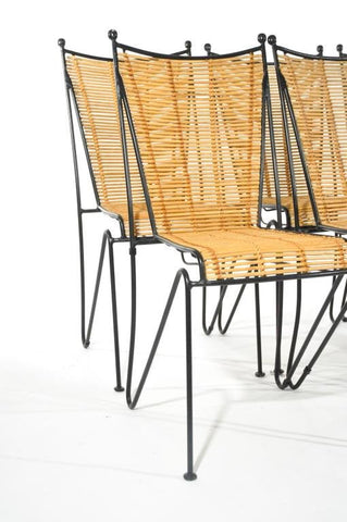 SIX MID-CENTURY WROUGHT IRON CHAIRS