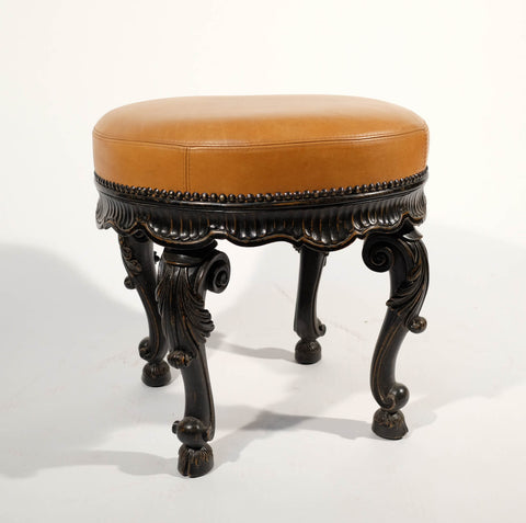 Wooden Ottoman Leather Top