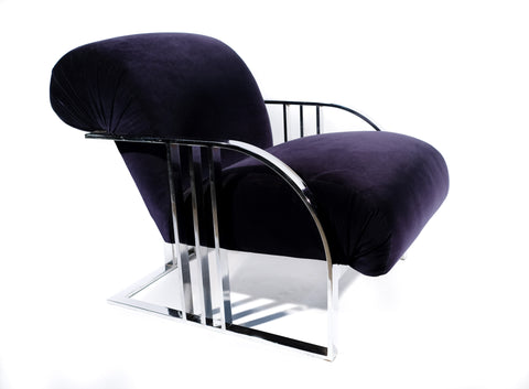 Large Chrome Chair Blue Velvet