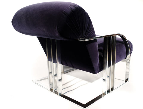 Large Chrome Chair Blue Velvet